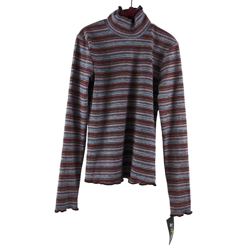 Turtleneck Neck Sweater Art Class Girls S Striped Red Metallic Scalloped Top